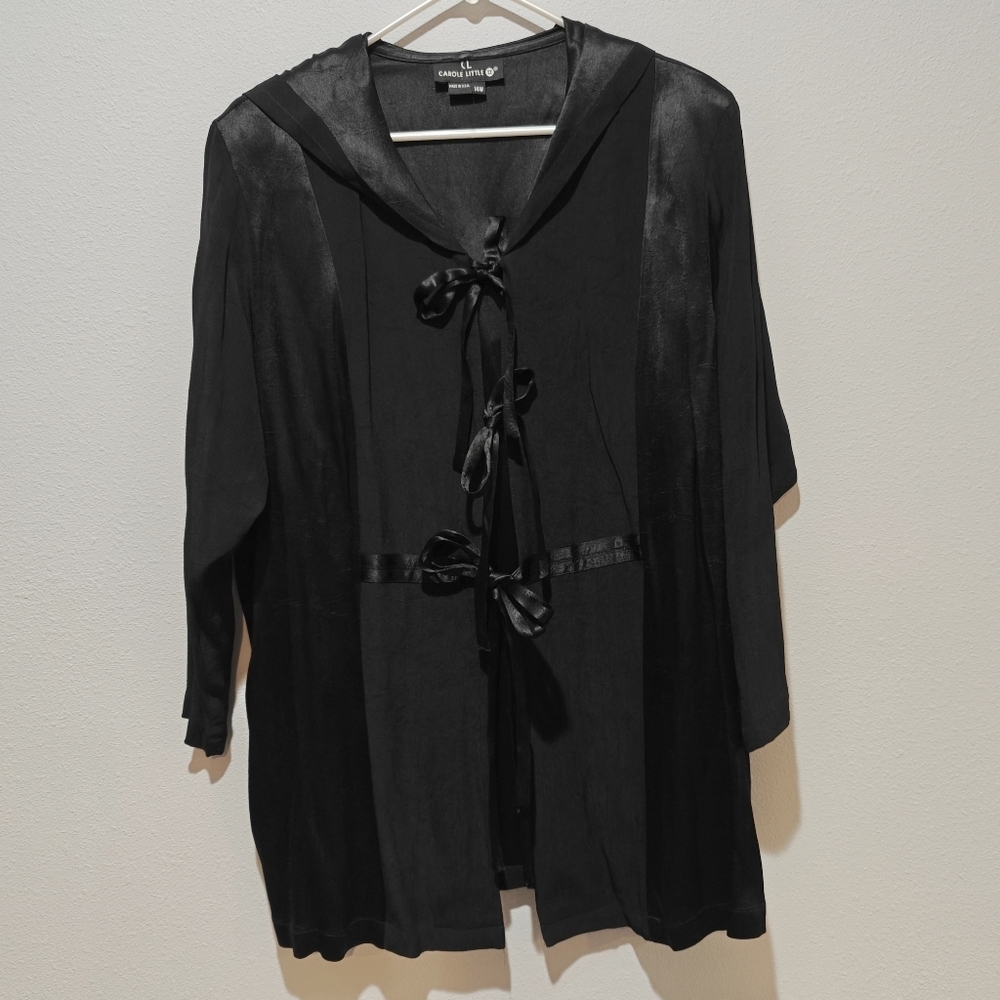 Vintage Coquette Carole Little Jacket Plus Size 14W Black Hooded 90s Sleek